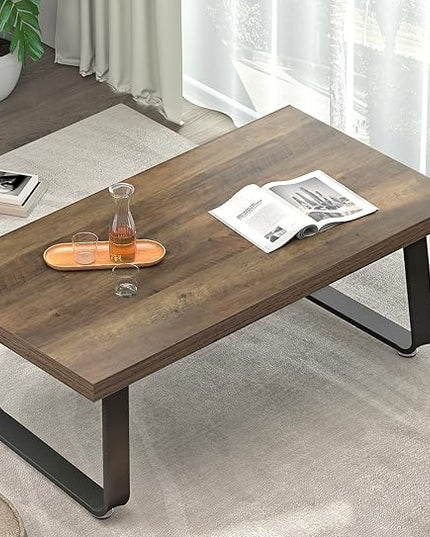 HSH Wood Coffee Table, Farmhouse Minimalist Center Table, Industrial Wooden and Metal Legs Living Room Table, Modern Simple Rectangular Cocktail Tea Table for Bedroom Home Office, Rustic Oak, 47 Inch - LeafyLoom