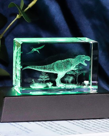Qianwei Dinosaur Decor Room, Dinosaur Figurine Gifts Decorations Statues Stuff 3D Laser Etched Crystal for Dinosaur Lovers Men Birthday for Best Friend Kids Women Dad Keepsake&Paperweight - LeafyLoom