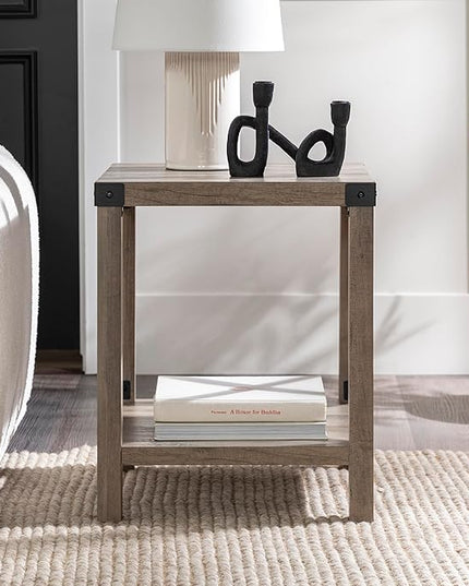 Walker Edison Georgetown Modern Farmhouse Double Barn Door TV Stand for TVs up to 80 Inches, 70 Inch, Grey Wash, Without Fireplace & Sedalia Modern Farmhouse Metal X Side Table, 18 Inch, Grey Wash - LeafyLoom