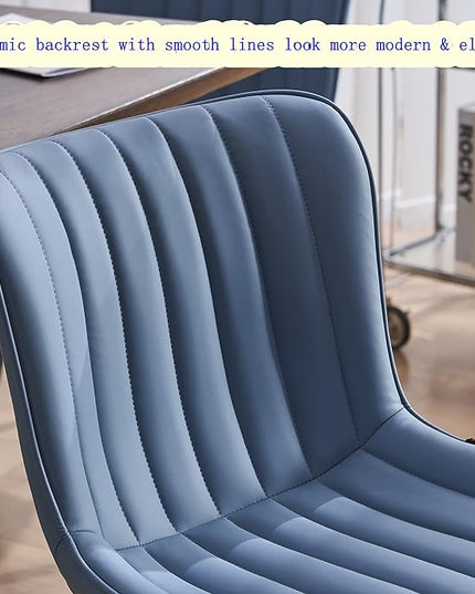 YOUNUOKE Blue Dining Chairs Set of 2 Upholstered Mid Century Modern Kitchen Dinner Chair Armless Faux Leather Guest Waiting Room Side Chair with Padded Backrest Metal Legs for Living Room Bedroom - LeafyLoom