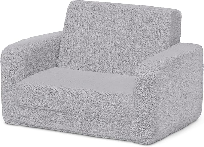 Delta Children Cozee Flip-Out Sherpa 2-in-1 Convertible Chair to Lounger for Kids, Grey - LeafyLoom