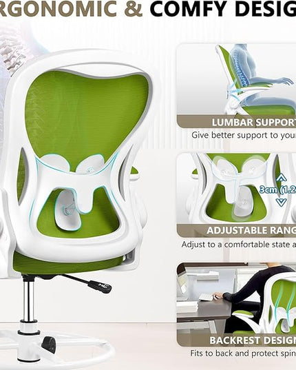 Drafting Chair, Tall Office Chair Ergonomic Standing Desk chair, Lumbar Support Computer Chair Swivel Task Rolling Chair with Adjustable Flip-up Armrests & Foot Ring (Green) - LeafyLoom