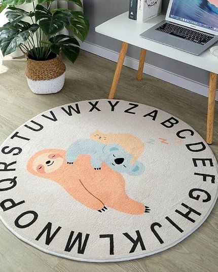 ABC Round Rug for Kids Warm and Soft Alphabet Nursery Animal Area Rugs Fun Rugs for Play Rooms Non-Slip Mats Crawling Mats Decorative Rugs for Bedrooms Living Rooms (Sloth, 78in) - LeafyLoom