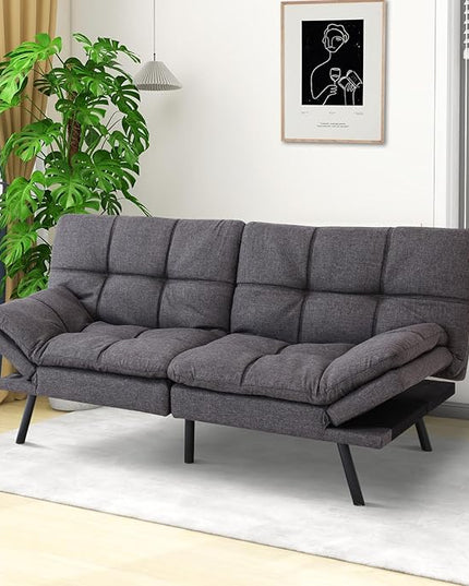 MUUEGM Futon Sofa Bed,Convertible 71" Couch Sofa, Modern Grey Sleeper Sofa with Adjustable Backrest for living room,Memory Foam Sofa Futon Couch Bed,Dark Grey - LeafyLoom