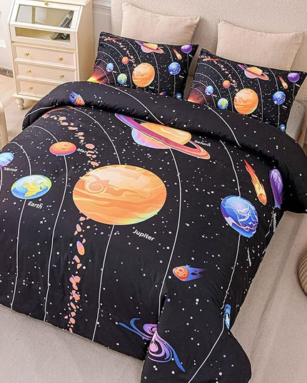 6 Pcs Solar System Comforter Set Full Outer Space Bedding Set Universe Planets Theme Comforter for Boys Kids Ultra-Soft (1 Comforter, 2 Pillowcases, 1 Flat Sheet, 1 Fitted Sheet,1 Pillowcover) - LeafyLoom
