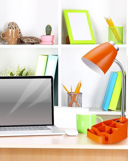 Simple Designs LD1002-ORG Gooseneck Organizer Desk Lamp with iPad Tablet Stand Book Holder, Orange - LeafyLoom