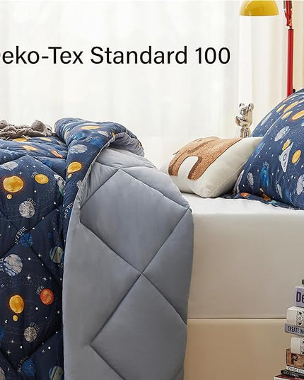 Twin Space Bedding Sets for Boys, 2 Pieces Kids Twin Comforter Sets, Super Soft Lightweight for All Seasons, Includes 1 Comforter (66"x86") and 1 Pillowcase (20"x26"+2") - LeafyLoom