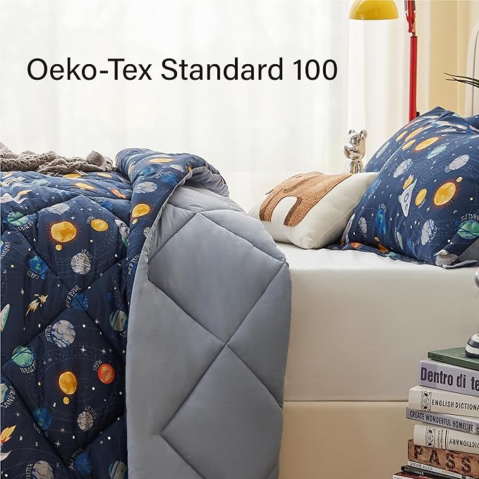 Queen Space Bedding Sets for Boys, 3 Pieces Kids Queen Comforter Sets, Super Soft Lightweight for All Seasons, Includes 1 Comforter (88"x88") and 2 Pillowcase (20"x26"+2") - LeafyLoom