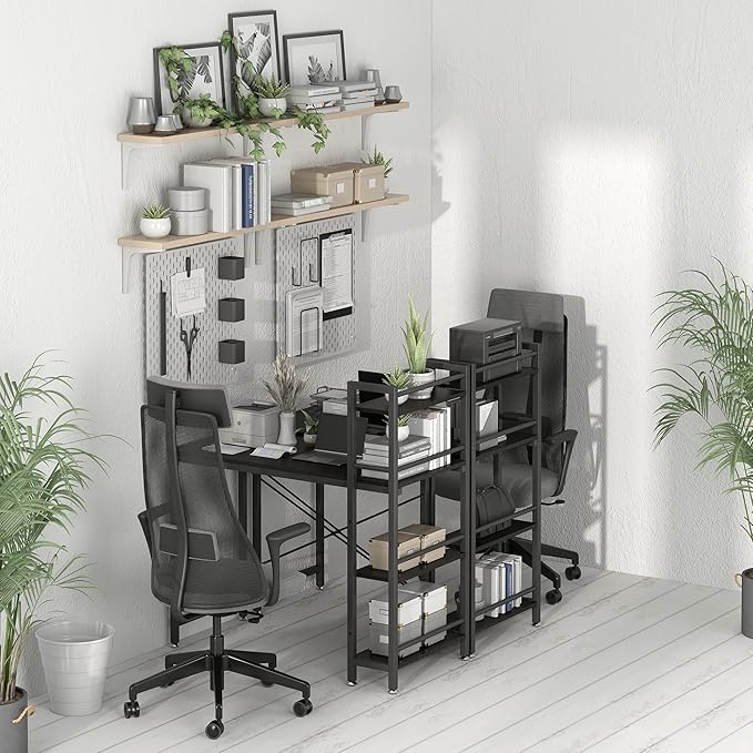 4NM 35" Small Computer Desk with 4-Tier Bookshelf, Home Office Desk Writing Workstation Study Table Multipurpose for Small Space Work - All Black - LeafyLoom