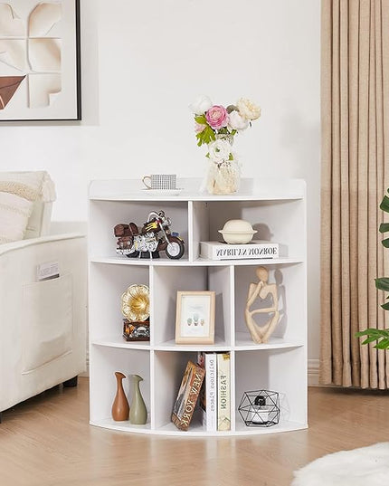 Vecelo 3-Tier Corner Cabinet with 8 Cubbies, Wooden Cube Storage Organizer, Modern Bookshelf Units for Playroom, Bedroom, Living Room,Ivory White - LeafyLoom
