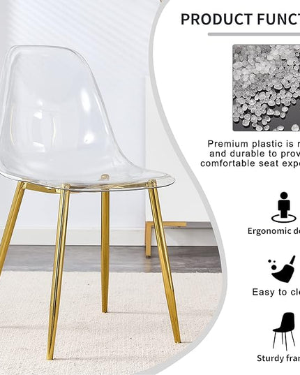 NicBex Dining Chairs Set of 6 Armless Crystal Clear Dining Chairs Modern Plastic Kitchen Chairs,Accent Ghost Chairs with Golden Metal Legs for Kitchen,Dining Room,Living Room,Transparent - LeafyLoom
