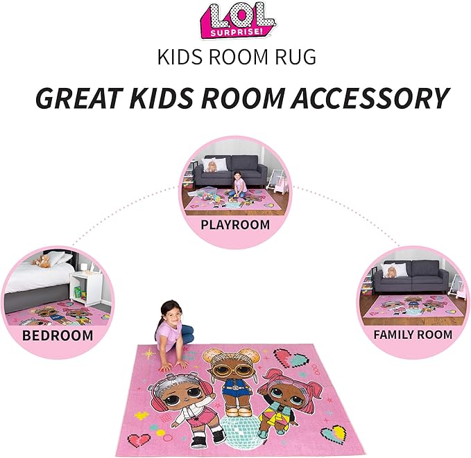 Franco Kids Room Non Slip Area Rug, 69 in x 52 in, LOL Surprise - LeafyLoom