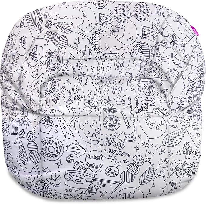 Posh Creations Structured Comfy Bean Bag Chair for Gaming, Reading, and Watching TV, Sonoma Lounge, Canvas Coloring Fabric - Creatures - LeafyLoom