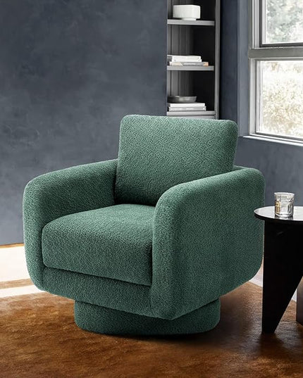 COLAMY Swivel Accent Chairs for Living Room, 32Inches Wide Upholstered Armchair with Plush Back Pillow, Modern Sofa Corner Barrel Chair for Nursery/Living Room/Bedroom-Beige - LeafyLoom