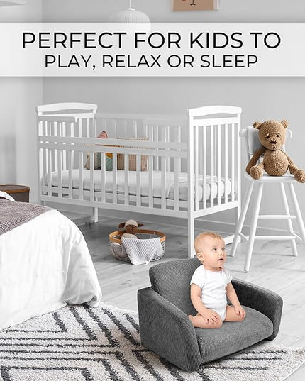 ZICOTO Comfy Kids Chair for Toddler - Stylish 2 in 1 Lounger Made of Memory Foam Easily Unfolds Into a Soft Baby Couch to Nap On - Modern Fold Out Sofa for The Little Ones - LeafyLoom