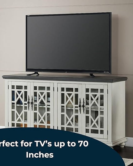 Martin Svensson Home Elegant TV Stand, 63" W x 35" H, White with Grey Top - LeafyLoom