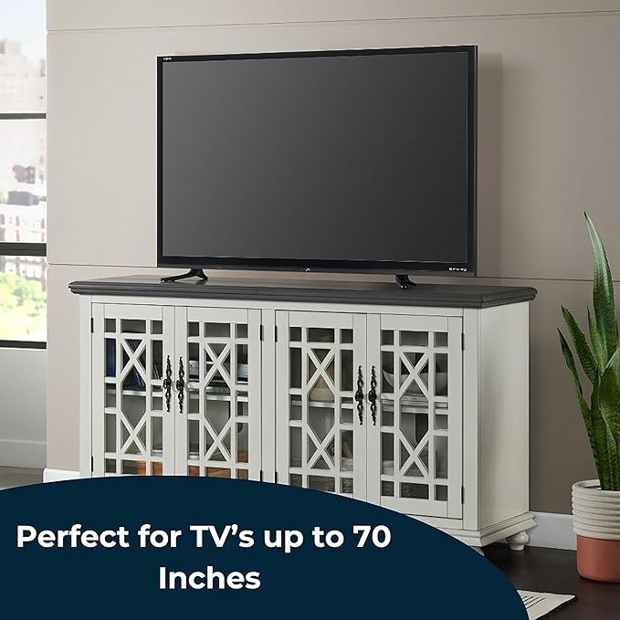 Martin Svensson Home Elegant TV Stand, 63" W x 35" H, White with Grey Top - LeafyLoom
