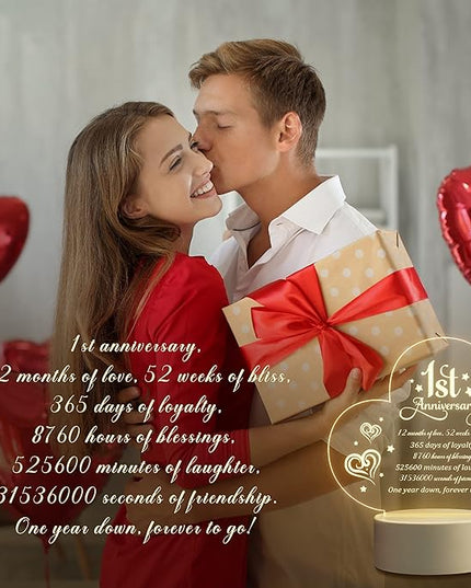 1st Anniversary Romantic Gifts for Him Her, 1 Year Anniversary Valentines Gifts for Boyfriend Girlfriend, One Year Paper Anniversary Night Light Gifts for Wife Husband Couple - LeafyLoom