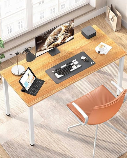 Computer Desk,55.1 inches Office Desk & Workstations for Home Office, Gaming Desk Computer Table,Modern Simple Style Laptop Table, Teak & White - LeafyLoom