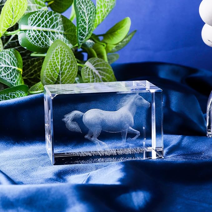 Qianwei Horse Gifts for Girls Women Horse Lovers, 3D Crystal Horse Stuff Glass Figurine Decor for Home Horses Statue Gift Mother Day Birthday for Mom Mother Mama from Daughter Son - LeafyLoom