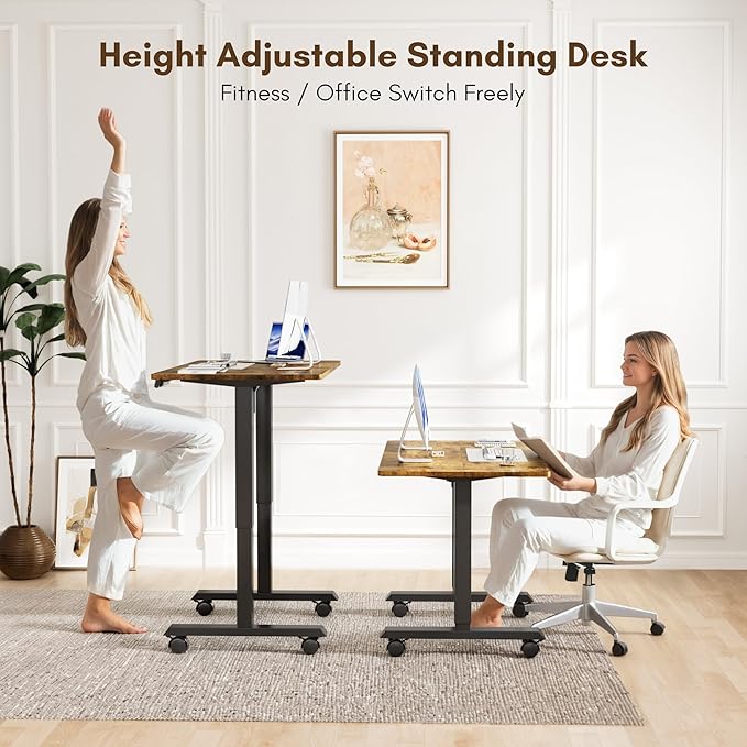 Electric Standing Desk 48 Inch, Ergonomic Height Adjustable Table with T-Shaped Metal Bracket Modern Computer Workstations for Home Office, Rustic Brown, 48 x 24 Inch - LeafyLoom