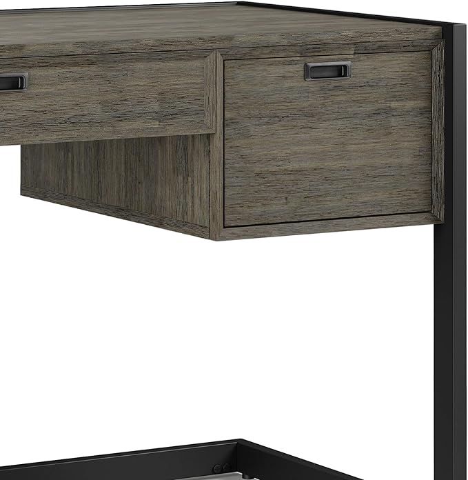 SIMPLIHOME Hampden SOLID ACACIA WOOD Modern Industrial 60 Inch Wide Desk in Weathered Grey, For the Office Desk, Writing Table, Workstation and Study Table - LeafyLoom