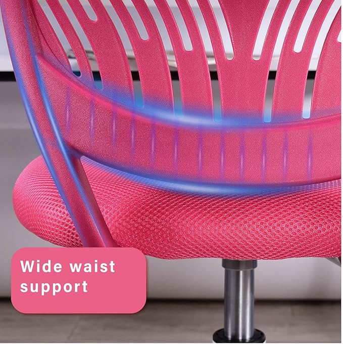 FurnitureR Teens Girls Task Chair 360 Swivel, Low Mid PP Mesh Back Fabric Seat, Height Adjustable, Rolling Castor, W15.7inces x D15.2inces x H29.5-34.2inches (Pink) - LeafyLoom