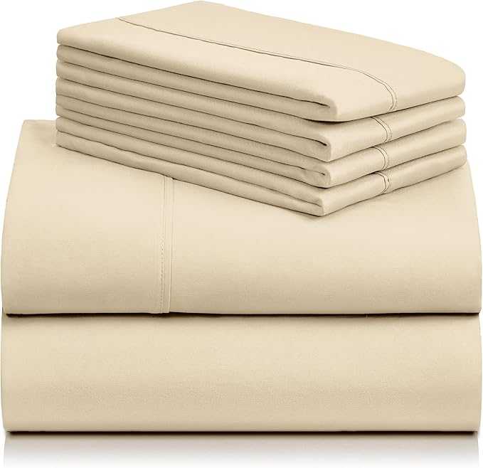 LuxClub 6 PC Full Sheet Set, Breathable Luxury Bed Sheets, Deep Pockets 18" Eco Friendly Wrinkle Free Cooling Bed Sheets Machine Washable Hotel Bedding Silky Soft - Cream Full - LeafyLoom