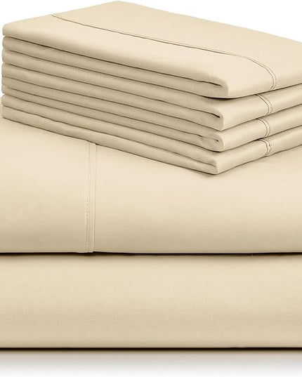 LuxClub 6 PC Queen Sheet Set, Breathable Luxury Bed Sheets, Deep Pockets 18" Eco Friendly Wrinkle Free Cooling Sheets Machine Washable Hotel Bedding Silky Soft - Cream Queen - LeafyLoom
