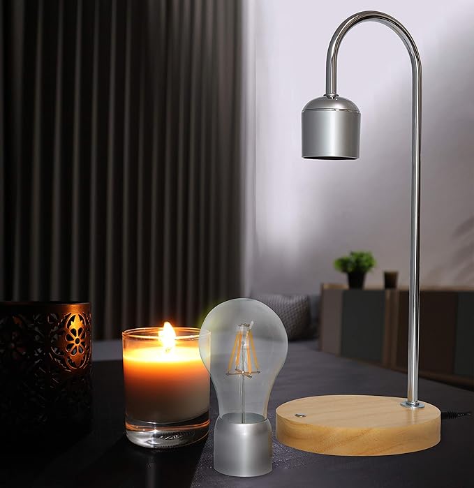 Magnetic Levitating Bulb Lamp - Cool Floating Lamps for Office and Home Decor -Magnetic Levitation Night Light, 6.3” x 4.3” x 14.4”, Chrome/Silver - LeafyLoom