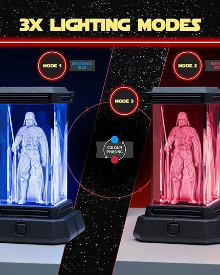 Paladone Darth Vader Figure Holographic Light, 3D Laser-Etched Crystal Model of Darth Vader, 12cm (4.7") Tall Star Wars Lighting & Replica Decor - LeafyLoom