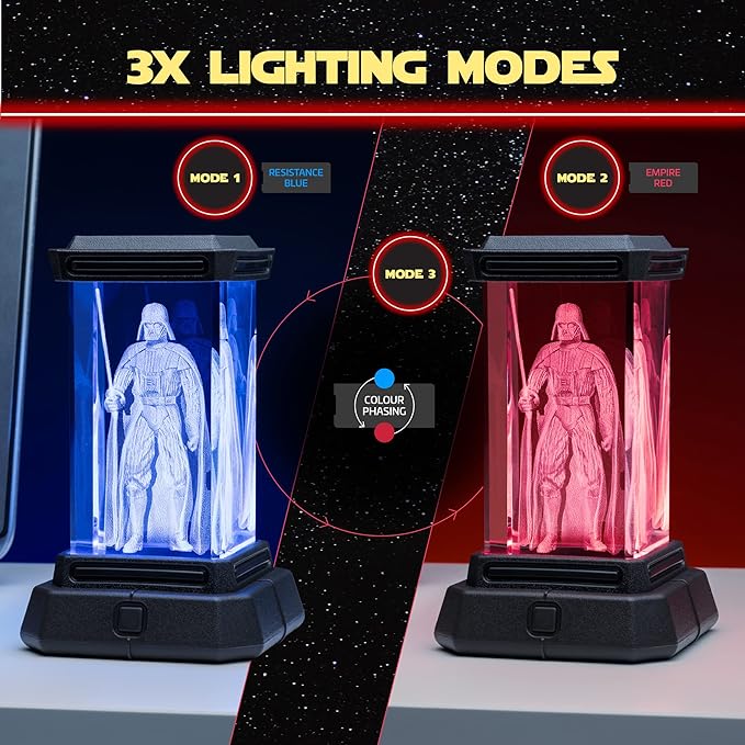 Paladone Darth Vader Figure Holographic Light, 3D Laser-Etched Crystal Model of Darth Vader, 12cm (4.7") Tall Star Wars Lighting & Replica Decor - LeafyLoom