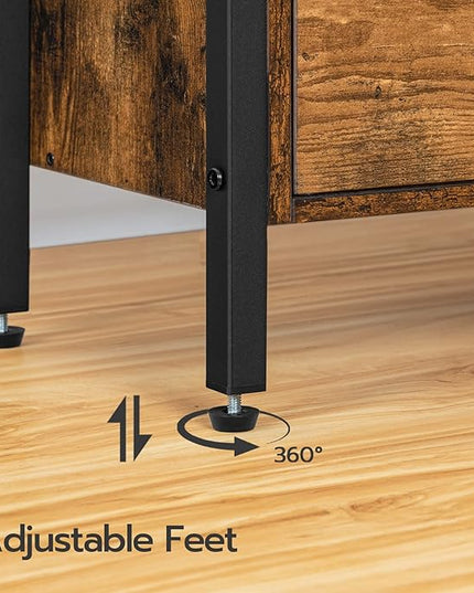 HOOBRO 4-Tier Bookshelf with Doors, Industrial Wooden Bookcase with Storage, Storage Shelf with Protective Rails, for Living Room, Home Office, Rustic Brown and Black BF46SJ01 - LeafyLoom