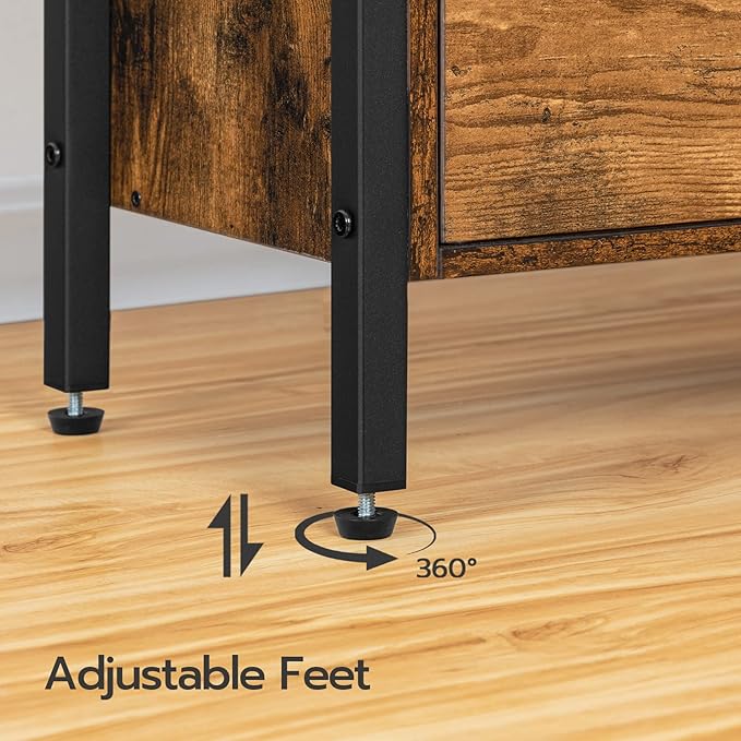 HOOBRO 4-Tier Bookshelf with Doors, Industrial Wooden Bookcase with Storage, Storage Shelf with Protective Rails, for Living Room, Home Office, Rustic Brown and Black BF46SJ01 - LeafyLoom