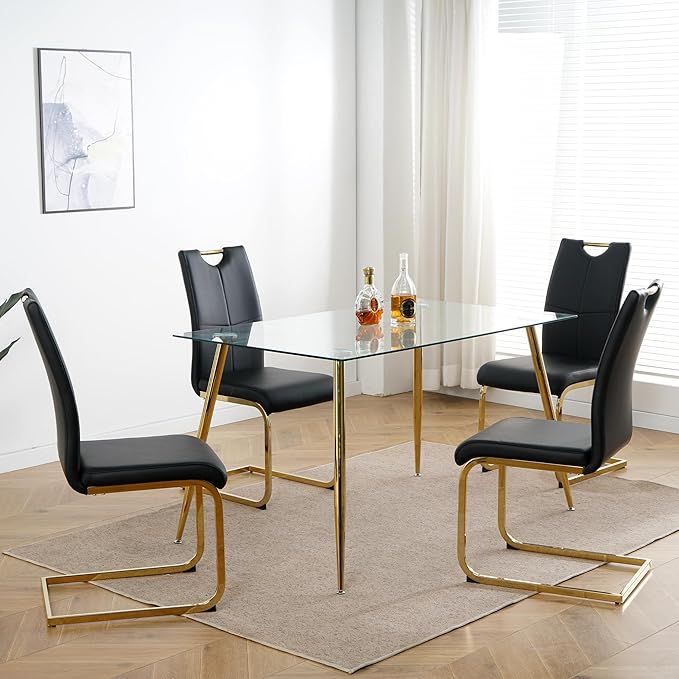 NicBex Haerin-SD-00371-LWJ Dining Chairs, 16.5"x17.9"x38.2", Black and Gold - LeafyLoom