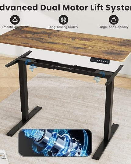 Dual Motor Standing Desk Frame- Heavy Duty Electric Desk Legs, Adjustable Desk Base, Sit Stand Up Desk Frame with Memory Controller for 43''-70'' Desktop, Home & Office DIY Workstation - LeafyLoom