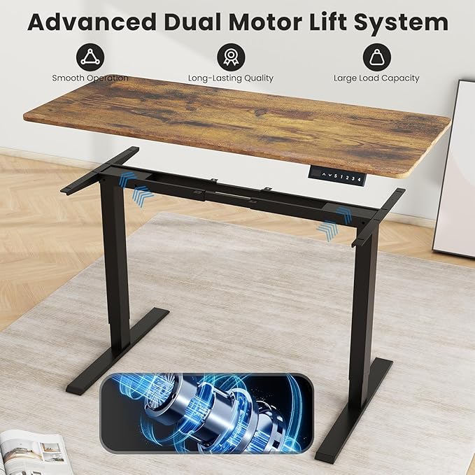 Dual Motor Standing Desk Frame- Heavy Duty Electric Desk Legs, Adjustable Desk Base, Sit Stand Up Desk Frame with Memory Controller for 43''-70'' Desktop, Home & Office DIY Workstation - LeafyLoom