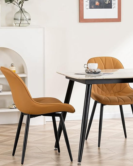 YOUNIKE Dining Chairs Set of 2, Saffron Tan Comfy Padded Kitchen Chairs, Armless Modern Faux Leather Upholstered Dining Room Chairs, Elegant Dinning Chairs Side Chairs, Loads up to 300LBS - LeafyLoom