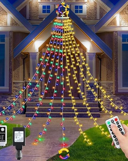 PUHONG Christmas Decorations, 320 LED Outdoor String Lights, Snowflakes Hanging Christmas Tree Topper Lights with 11 Modes for Holiday, Wedding, Party, Yard Decor (Warm White&Multicolored) PUHONG