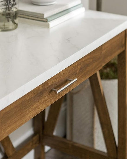 Walker Edison Rustic Farmhouse Wood Computer Writing Desk Home Office Workstation Small, 46 Inch, Marble and Walnut - LeafyLoom