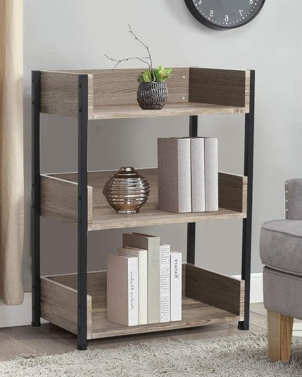 VECELO Bookshelf,Small Bookcase,3-Tier Storage Organizer,Industrial Shelving Unit for Living Room,Classroom,Office,Dormitory,Set of 2,Brown - LeafyLoom