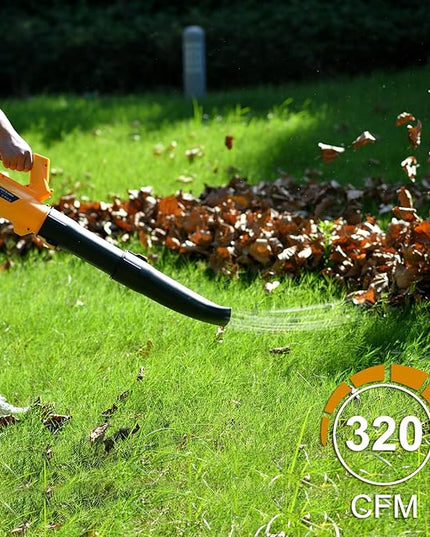 Cordless Leaf Blower - 320CFM 208MPH 21V Electric Handheld Leaf Blower with 5.2Ah Battery and Charger, 6 Variable Speed Leaf Sweeper for Leaves, Snow Debris, Dust, Yard Cleaning (Yellow) - LeafyLoom
