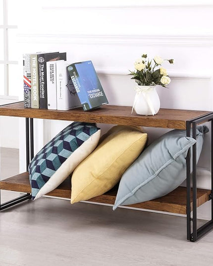 2 Shelf Bookcase Small Display Book Shelf Rustic Industrial, Brown - LeafyLoom