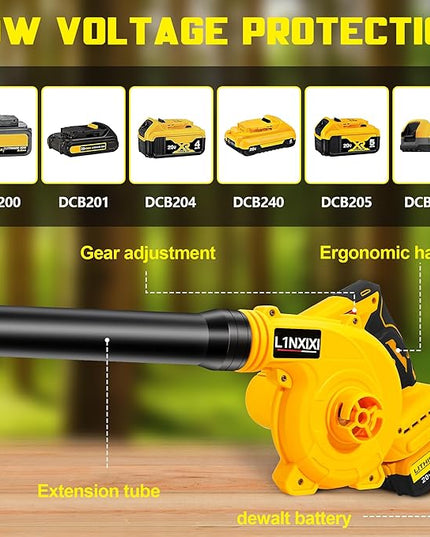 Cordless Leaf Blower for Dewalt 20V Max Battery, Jobsite Air Blower with Brushless Motor,6 Variable Speed Up to 180MPH,2-in-1 Handle Electric Blower and Vacuum Cleaner(Battery Not Included) - LeafyLoom