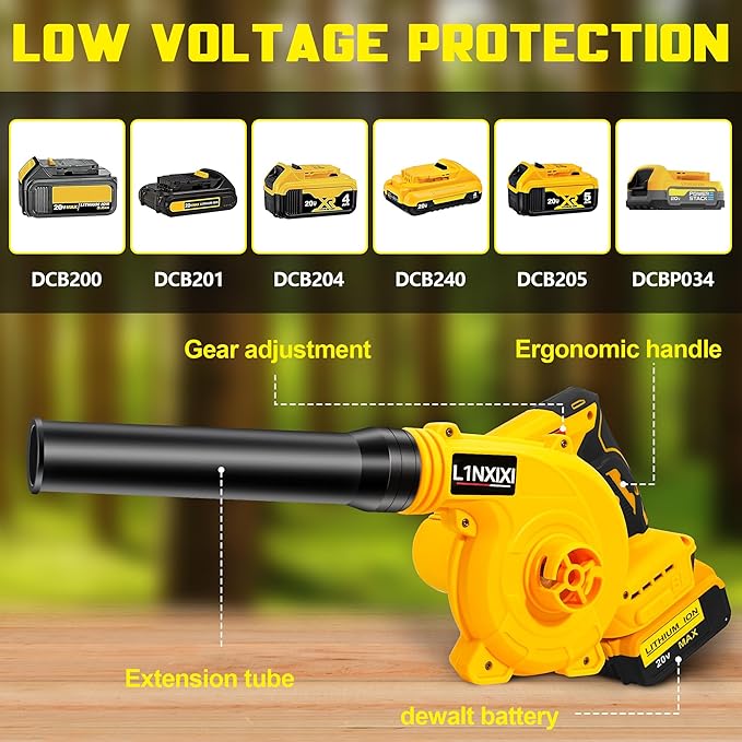 Cordless Leaf Blower for Dewalt 20V Max Battery, Jobsite Air Blower with Brushless Motor,6 Variable Speed Up to 180MPH,2-in-1 Handle Electric Blower and Vacuum Cleaner(Battery Not Included) - LeafyLoom