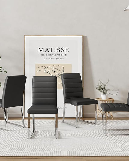 NicBex Dining Chairs Set of 4 Modern Faux Leather High Back Dining Room Kitchen Chairs with Silver Metal Legs,Chairs for Dining Room, Kitchen,Living Room, and Restaurants,Black - LeafyLoom