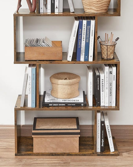 VASAGLE Bookcase, 5-Tier Bookshelf, Display Shelf and Room Divider, Freestanding Decorative Storage Shelving, Rustic Brown ULBC62BX, 27.6”L x 9.4”W x 62.6”H (70 x 24 x 159 cm) - LeafyLoom