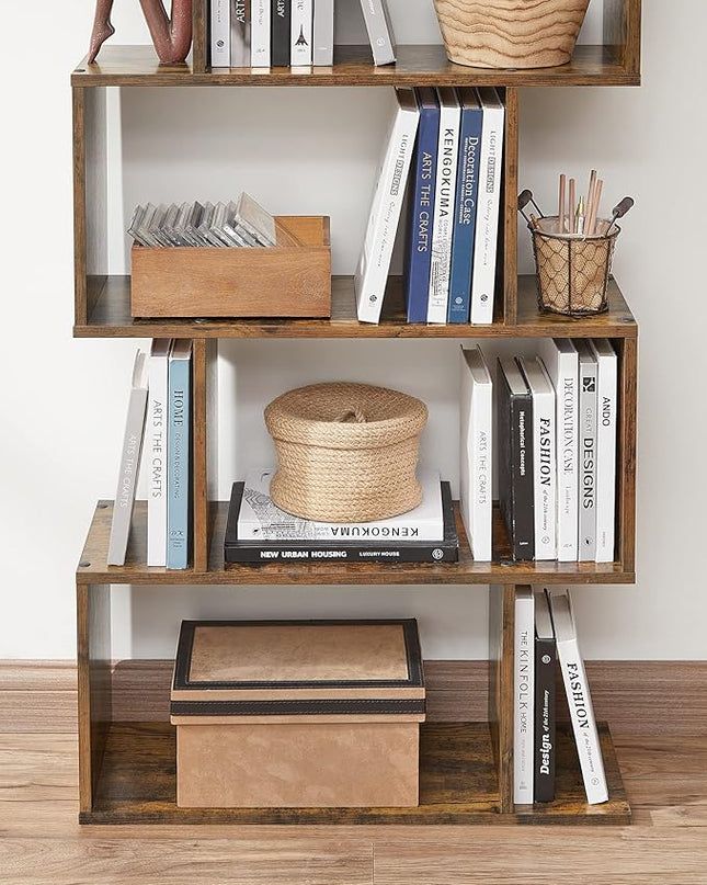 VASAGLE Bookcase, 5-Tier Bookshelf, Display Shelf and Room Divider, Freestanding Decorative Storage Shelving, Rustic Brown ULBC62BX, 27.6”L x 9.4”W x 62.6”H (70 x 24 x 159 cm) - LeafyLoom