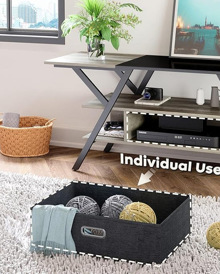 Bestier LED TV Stand for Bedroom TV Entertainment Center 55 inch for TV up to 65 in, Gaming TV Console W/Fabric Drawer Storage for Living Room with LED Lights 20 Modes, Wash Gray - LeafyLoom