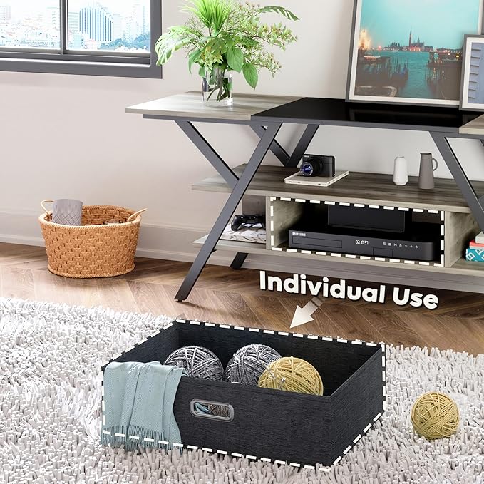 Bestier LED TV Stand for Bedroom TV Entertainment Center 55 inch for TV up to 65 in, Gaming TV Console W/Fabric Drawer Storage for Living Room with LED Lights 20 Modes, Wash Gray - LeafyLoom